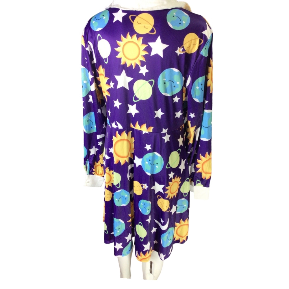 Yellow and Purple Midi Sundress with Bishop Sleeves
